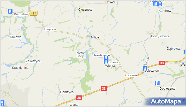 mapa Jakubowice gmina Pawłowiczki, Jakubowice gmina Pawłowiczki na mapie Targeo