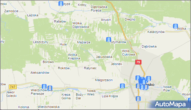 mapa Jakubówka gmina Lipsko, Jakubówka gmina Lipsko na mapie Targeo