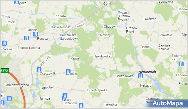 mapa Jakubówka gmina Nowodwór, Jakubówka gmina Nowodwór na mapie Targeo