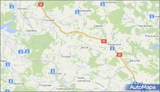 mapa Janice gmina Lubomierz, Janice gmina Lubomierz na mapie Targeo