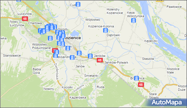 mapa Janików gmina Kozienice, Janików gmina Kozienice na mapie Targeo