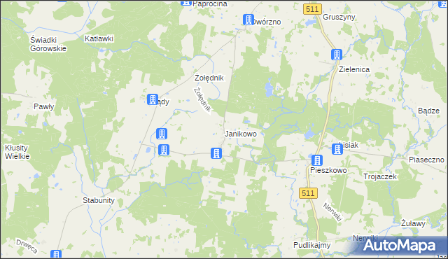 mapa Janikowo gmina Górowo Iławeckie, Janikowo gmina Górowo Iławeckie na mapie Targeo