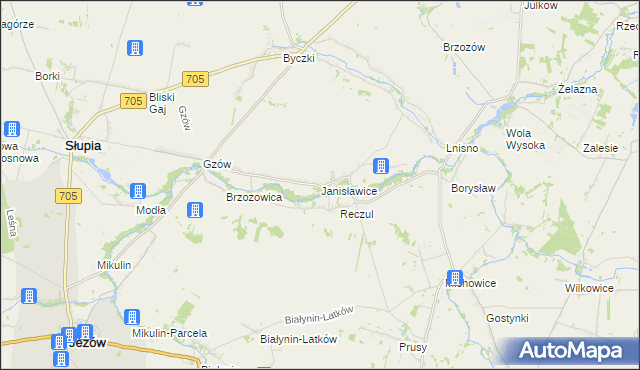 mapa Janisławice gmina Głuchów, Janisławice gmina Głuchów na mapie Targeo