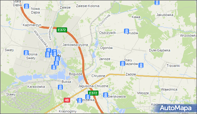 mapa Janisze gmina Ryki, Janisze gmina Ryki na mapie Targeo