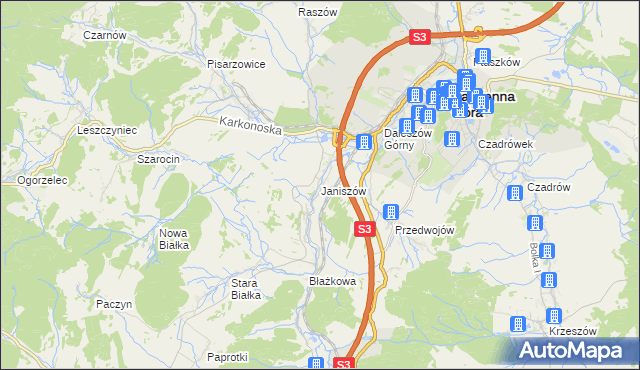 mapa Janiszów gmina Kamienna Góra, Janiszów gmina Kamienna Góra na mapie Targeo