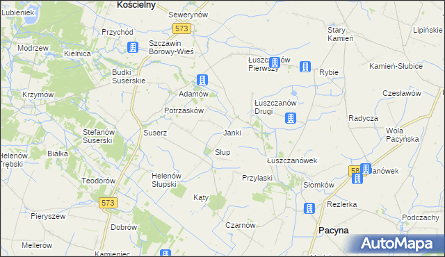 mapa Janki gmina Szczawin Kościelny, Janki gmina Szczawin Kościelny na mapie Targeo