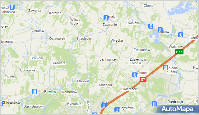 mapa Jankowice gmina Szydłowiec, Jankowice gmina Szydłowiec na mapie Targeo