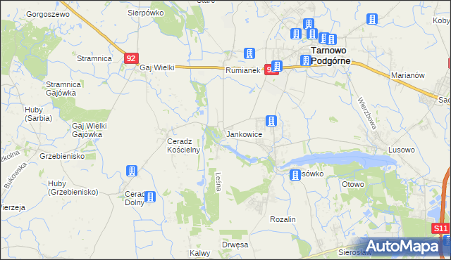 mapa Jankowice gmina Tarnowo Podgórne, Jankowice gmina Tarnowo Podgórne na mapie Targeo