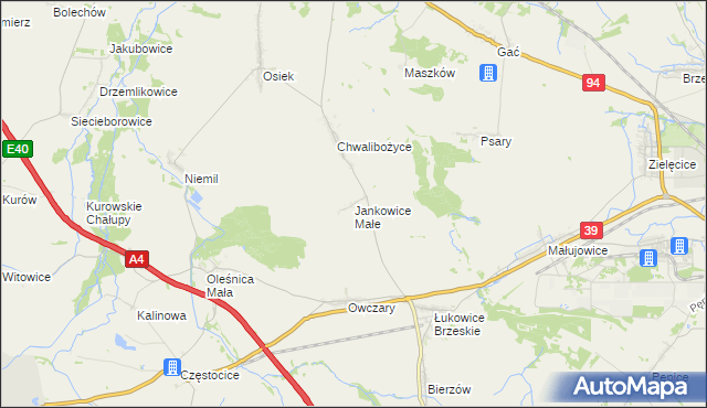 mapa Jankowice Małe, Jankowice Małe na mapie Targeo