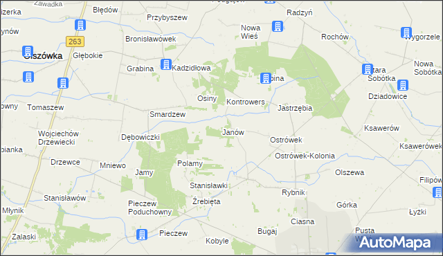 mapa Janów gmina Grabów, Janów gmina Grabów na mapie Targeo