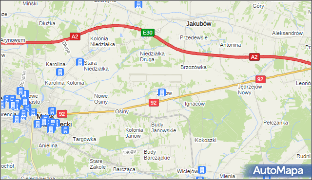 mapa Janów gmina Mińsk Mazowiecki, Janów gmina Mińsk Mazowiecki na mapie Targeo