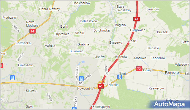 mapa Janów gmina Nowosolna, Janów gmina Nowosolna na mapie Targeo
