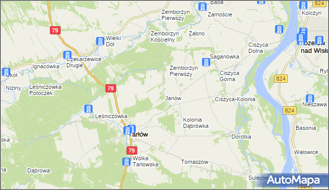 mapa Janów gmina Tarłów, Janów gmina Tarłów na mapie Targeo