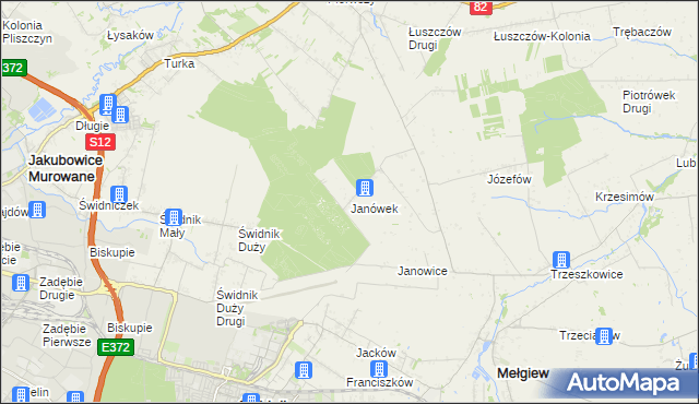 mapa Janówek gmina Mełgiew, Janówek gmina Mełgiew na mapie Targeo