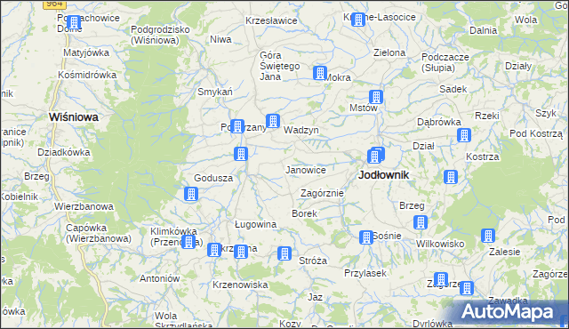 mapa Janowice gmina Jodłownik, Janowice gmina Jodłownik na mapie Targeo