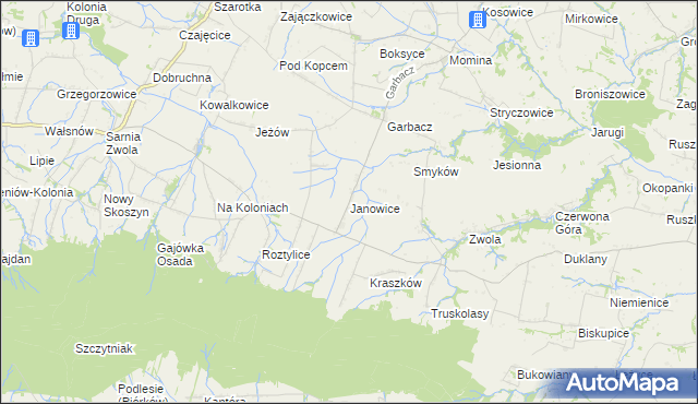 mapa Janowice gmina Waśniów, Janowice gmina Waśniów na mapie Targeo