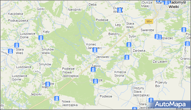mapa Janowiec gmina Radomyśl Wielki, Janowiec gmina Radomyśl Wielki na mapie Targeo
