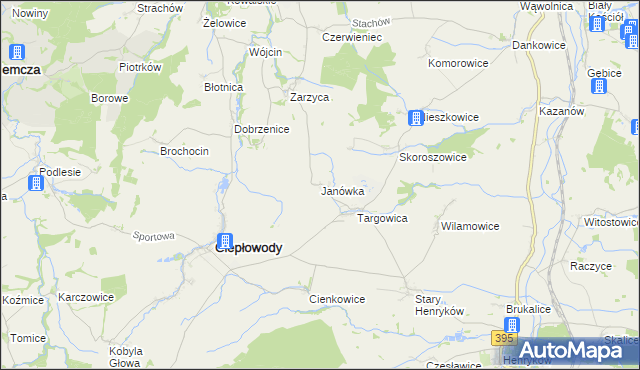 mapa Janówka gmina Ciepłowody, Janówka gmina Ciepłowody na mapie Targeo