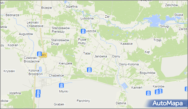mapa Janówka gmina Szczerców, Janówka gmina Szczerców na mapie Targeo