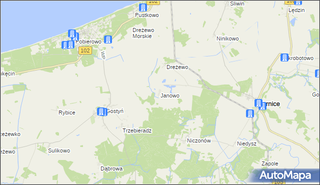 mapa Janowo gmina Karnice, Janowo gmina Karnice na mapie Targeo