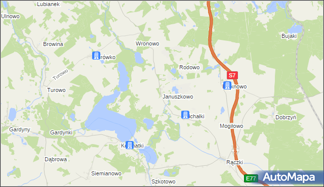 mapa Januszkowo gmina Kozłowo, Januszkowo gmina Kozłowo na mapie Targeo