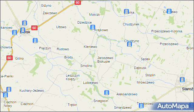 mapa Jaroszewo Biskupie, Jaroszewo Biskupie na mapie Targeo