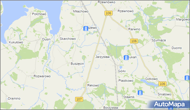 mapa Jarzysław gmina Kamień Pomorski, Jarzysław gmina Kamień Pomorski na mapie Targeo