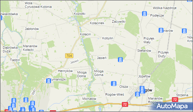 mapa Jasień gmina Rogów, Jasień gmina Rogów na mapie Targeo