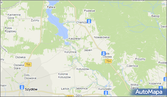 mapa Jasień gmina Staszów, Jasień gmina Staszów na mapie Targeo