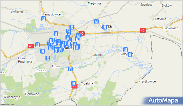 mapa Jasiona gmina Lubrza, Jasiona gmina Lubrza na mapie Targeo