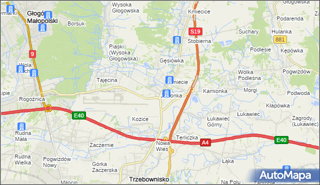 mapa Jasionka gmina Trzebownisko, Jasionka gmina Trzebownisko na mapie Targeo