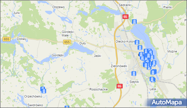 mapa Jaśki gmina Olecko, Jaśki gmina Olecko na mapie Targeo