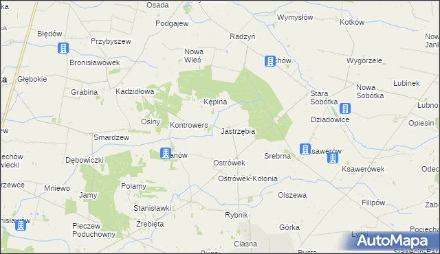 mapa Jastrzębia gmina Grabów, Jastrzębia gmina Grabów na mapie Targeo