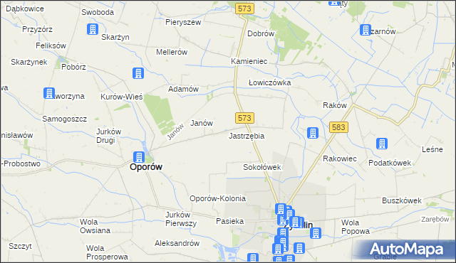 mapa Jastrzębia gmina Oporów, Jastrzębia gmina Oporów na mapie Targeo