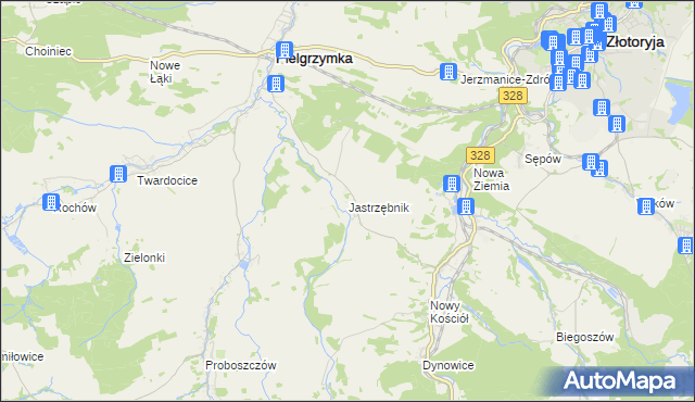 mapa Jastrzębnik gmina Pielgrzymka, Jastrzębnik gmina Pielgrzymka na mapie Targeo