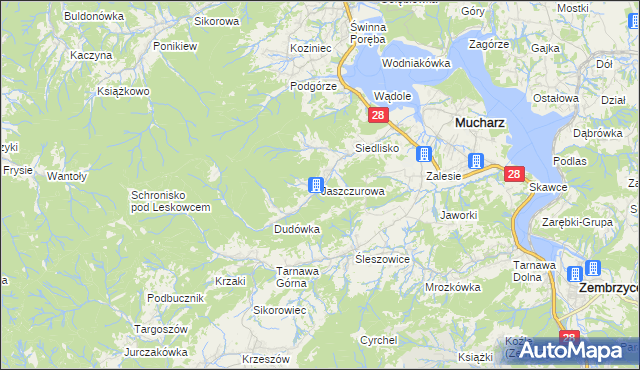 mapa Jaszczurowa gmina Mucharz, Jaszczurowa gmina Mucharz na mapie Targeo