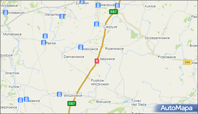 mapa Jaszowice gmina Kobierzyce, Jaszowice gmina Kobierzyce na mapie Targeo