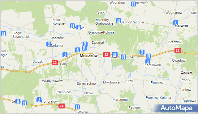 mapa Jawor gmina Mniszków, Jawor gmina Mniszków na mapie Targeo