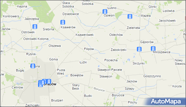 mapa Jaworów gmina Grabów, Jaworów gmina Grabów na mapie Targeo