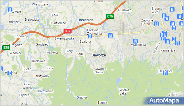 mapa Jaworze powiat bielski, Jaworze powiat bielski na mapie Targeo