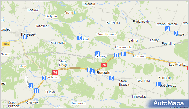 mapa Jaźwiny gmina Borowie, Jaźwiny gmina Borowie na mapie Targeo
