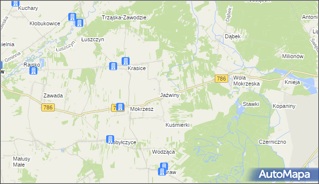 mapa Jaźwiny gmina Mstów, Jaźwiny gmina Mstów na mapie Targeo