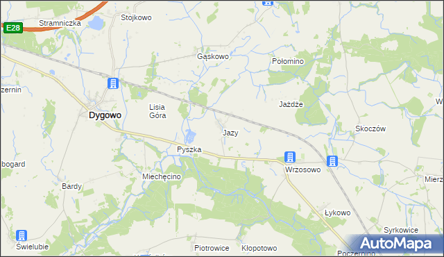 mapa Jazy gmina Dygowo, Jazy gmina Dygowo na mapie Targeo