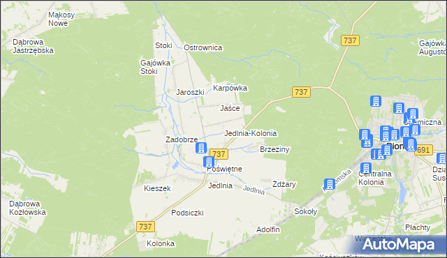 mapa Jedlnia-Kolonia, Jedlnia-Kolonia na mapie Targeo