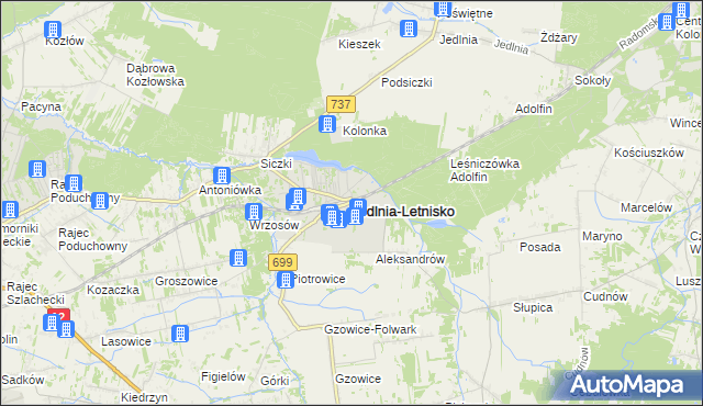 mapa Jedlnia-Letnisko, Jedlnia-Letnisko na mapie Targeo