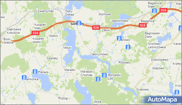 mapa Jędrychowo gmina Sorkwity, Jędrychowo gmina Sorkwity na mapie Targeo