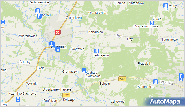 mapa Jędrzejewo gmina Sochocin, Jędrzejewo gmina Sochocin na mapie Targeo