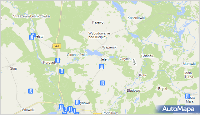 mapa Jeleń gmina Lidzbark, Jeleń gmina Lidzbark na mapie Targeo