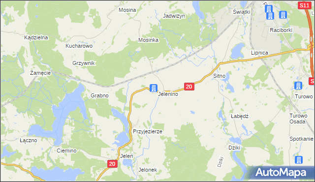 mapa Jelenino gmina Szczecinek, Jelenino gmina Szczecinek na mapie Targeo