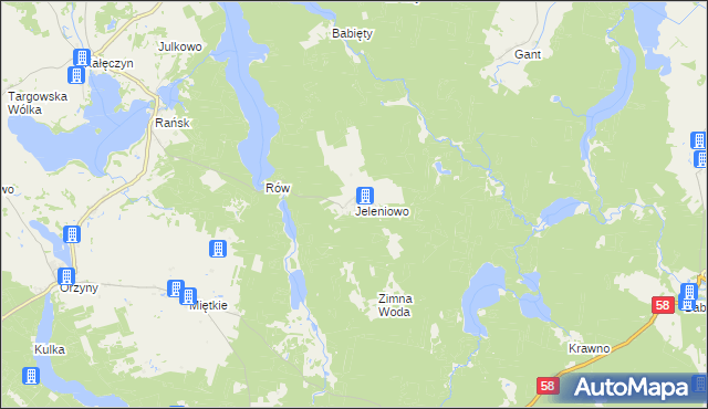 mapa Jeleniowo, Jeleniowo na mapie Targeo